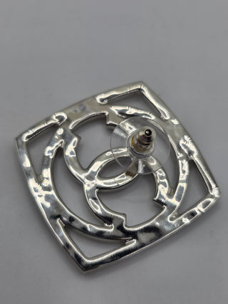 Chanel Silver-tone Interlocking CC Square Stud Earrings