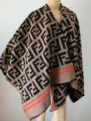 Fendi Brown FF Zucca Logo Pattern Oversized Shawl