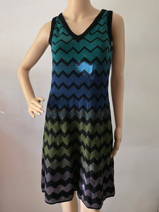 M Missoni Green multicolor Striped V-neck Mini Dress 8 US