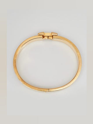 Hermes White Enamel Gold Plated Clic-H Narrow PM Bracelet