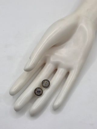 Chanel Black Gold-tone Strass Resin CC Stud Earrings