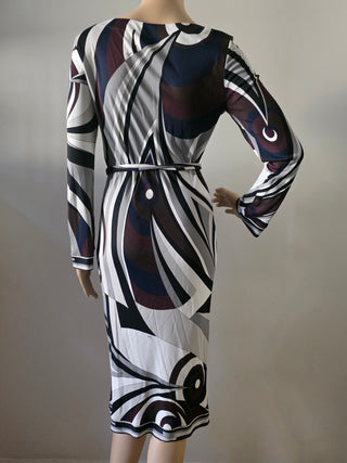 Emilio Pucci Brown White Printed Midi Length Dress US 8