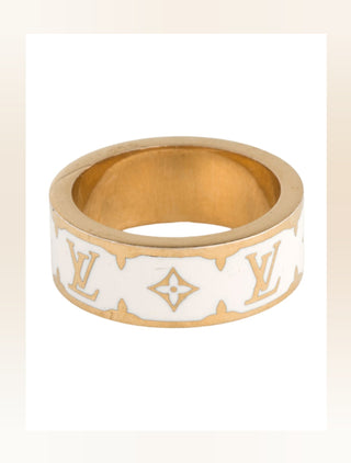 Louis Vuitton Gold-tone LV Nanogram Enamel Ring 6.5 sz