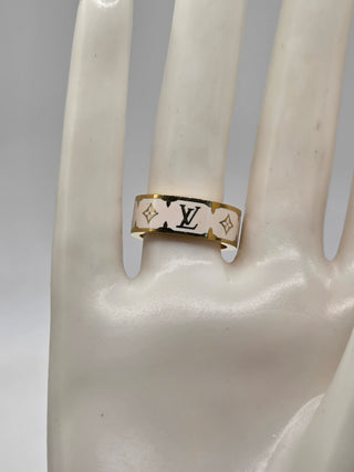 Louis Vuitton Gold-tone LV Nanogram Enamel Ring 6.5 sz