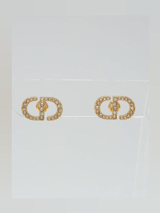 Christian Dior Goldtone Crystal CD Stud Earrings