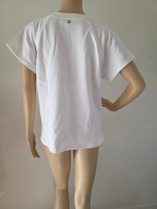 Chanel White Gold-tone CC Logo 2018 Paris-Greece T-Shirt L sz