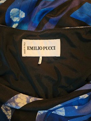 Emilio Pucci Blue Multicolor Signature Print long-sleeved dress 40 sz