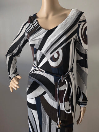 Emilio Pucci Brown White Printed Midi Length Dress US 8