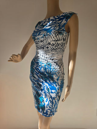 Emilio Pucci Blue Multicolor Signature Print Summer Dress 8 US sz