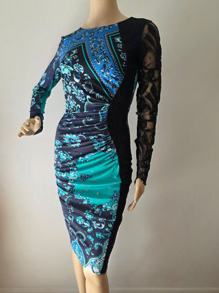Emilio Pucci Black Green multicolor lace sexy dress 6 sz