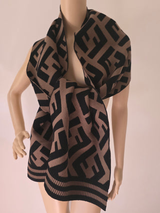 Fendi Brown FF Monogram Wool oversized scarf