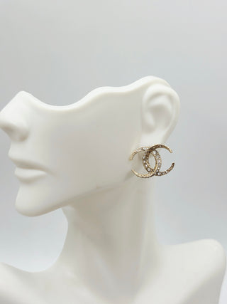 Chanel Gold-tone Strass Interlocking Crystal Stud Earrings