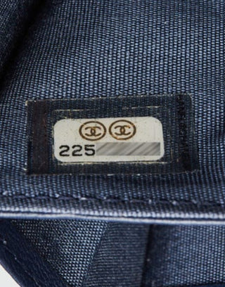 Chanel Blue Camellia Embossed Lambskin Leather L Flap Wallet