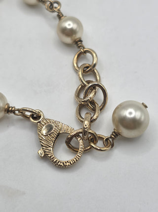 Chanel Gold-tone Faux Pearl Strass Interlocking CC Station Bracelet