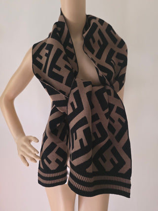Fendi Brown FF Monogram Wool oversized scarf