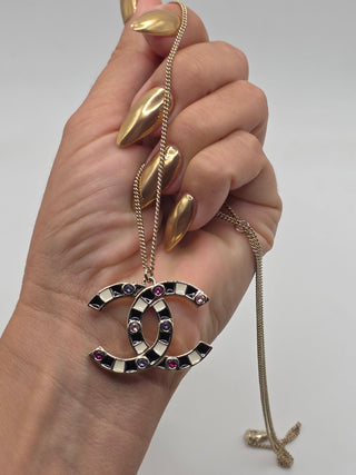 Chanel Gold-tone Multicolor Strass CC Pendant Necklace