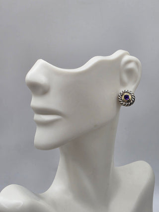 David Yurman Sterling Silver Amethyst Cookie Stud Earrings