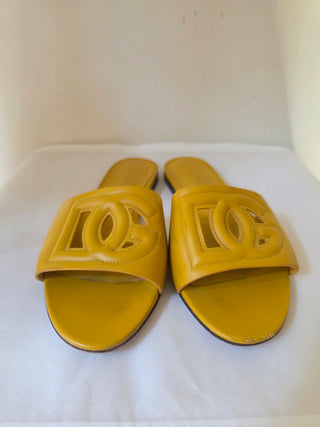 Dolce & Gabbana Yellow Leather D&G Logo Cutout Sandals 37.5
