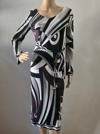 Emilio Pucci Brown White Printed Midi Length Dress US 8