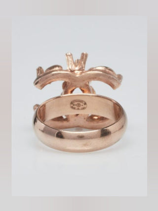 Chanel Pink Gold Metal and Pink Crystal CC Ring 6.5 sz