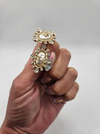 Chanel Golf-tone Pearl Strass Interlocking CC Stud Earrings