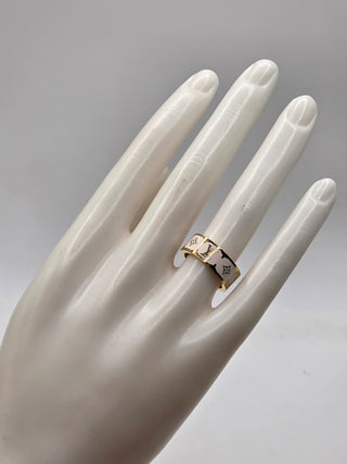 Louis Vuitton Gold-tone LV Nanogram Enamel Ring 6.5 sz
