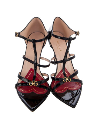 Gucci Patent Leather GG Charm T-Strap Sandals 36.5 sz