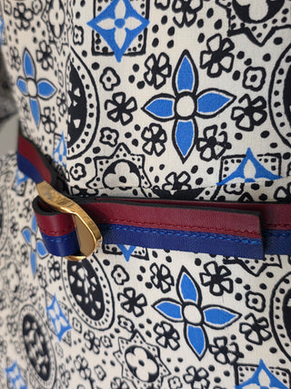 Louis Vuitton Black multicolor LV Monogram 2016 Midi Belted Dress XS | US2, FR34