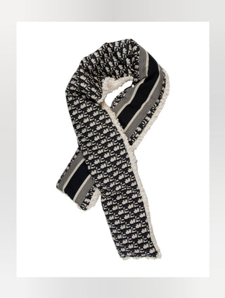 Christian Dior Blue Multicolor Oblique Diorissimo Logo Oversized Scarf