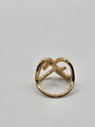 Fendi Gold-tone Crystal Embellished Logo Cocktail Ring M 7 sz
