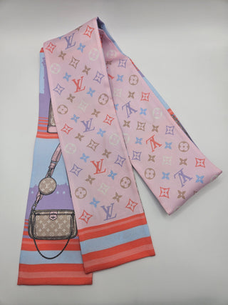 Louis Vuitton pink blue multicolor Skyline Story Silk Bandeau