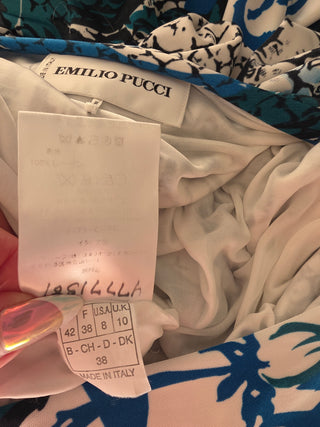 Emilio Pucci Blue Multicolor Signature Print Summer Dress 8 US sz