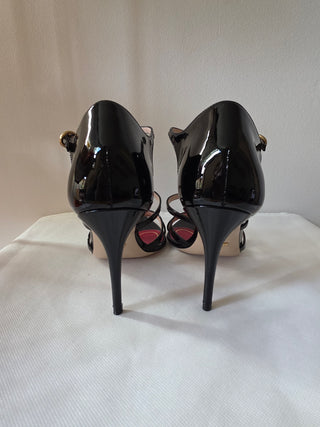 Gucci Patent Leather GG Charm T-Strap Sandals 36.5 sz