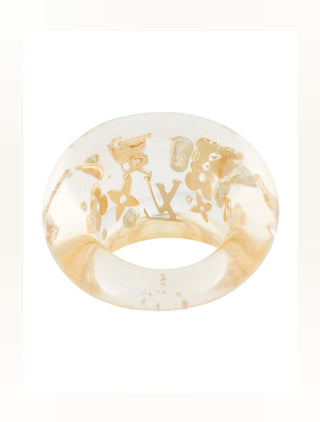 Louis Vuitton Clear Resin Crystal Inclusion LV Charm Ring 5.25