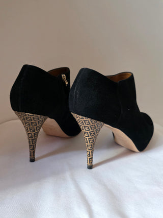 Fendi Black suede Zucca FF Logo  Ankle booties 39.5 sz
