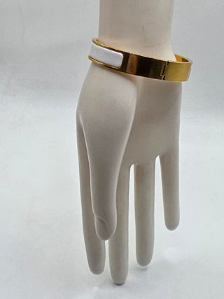 Hermes White Enamel Gold Plated Clic-H Narrow PM Bracelet