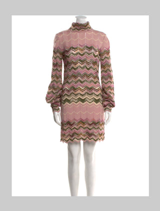 M Missoni Pink Multicolor Wool long-sleeved Dress IT 44