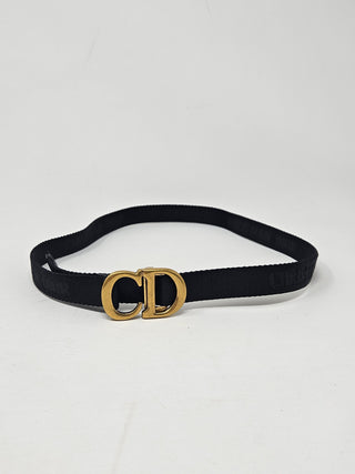 CHRISTIAN DIOR Bkack elastic Skinny Belt with Gold tone CD buckle M sz