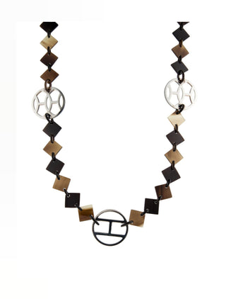 Hermès Black Silver-tone H Logo Horn Lena Station Necklace