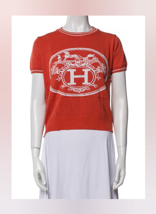 Hermès Orange H Logo Graphic Print Crew Neck T-Shirt M sz