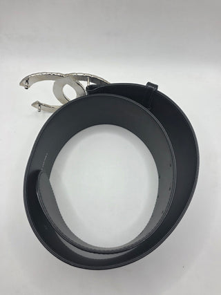 Chanel Black Patent Leather Interlocking CC Logo wide belt M sz
