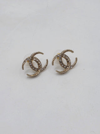 Chanel Gold-tone Strass Interlocking Crystal Stud Earrings