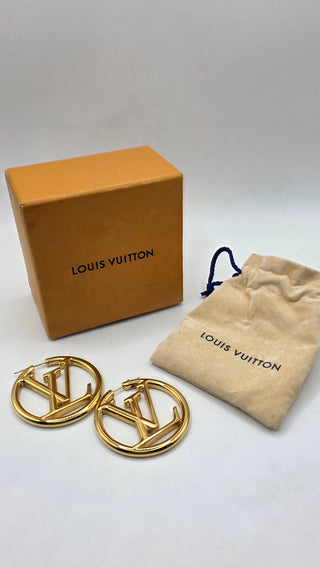 Louis Vuitton Gold-tone LV Logo Louise Hoop GM Earrings