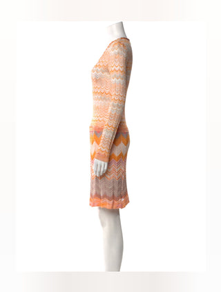 Missoni orange multicolor striped  long-sleeved dress IT 42