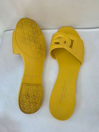 Dolce & Gabbana Yellow Jelly D&G Cutout Slides 39 sz