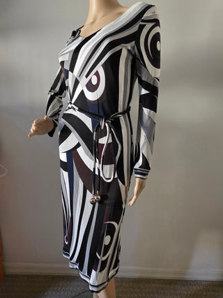 Emilio Pucci Brown White Printed Midi Length Dress US 8