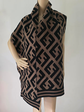 Fendi Brown FF Monogram Wool oversized scarf