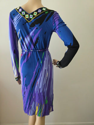 Emilio Pucci Purple Multicolor long-sleeved printed dress 40 sz