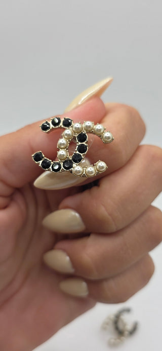 Chanel Gold-tone Faux Pearl Strass Interlocking CC Stud Earrings