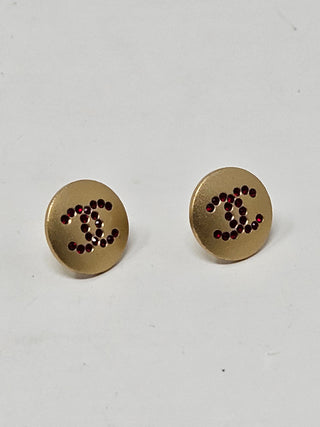 Chanel Gold-tone Strass Interlocking CC Stud Earrings